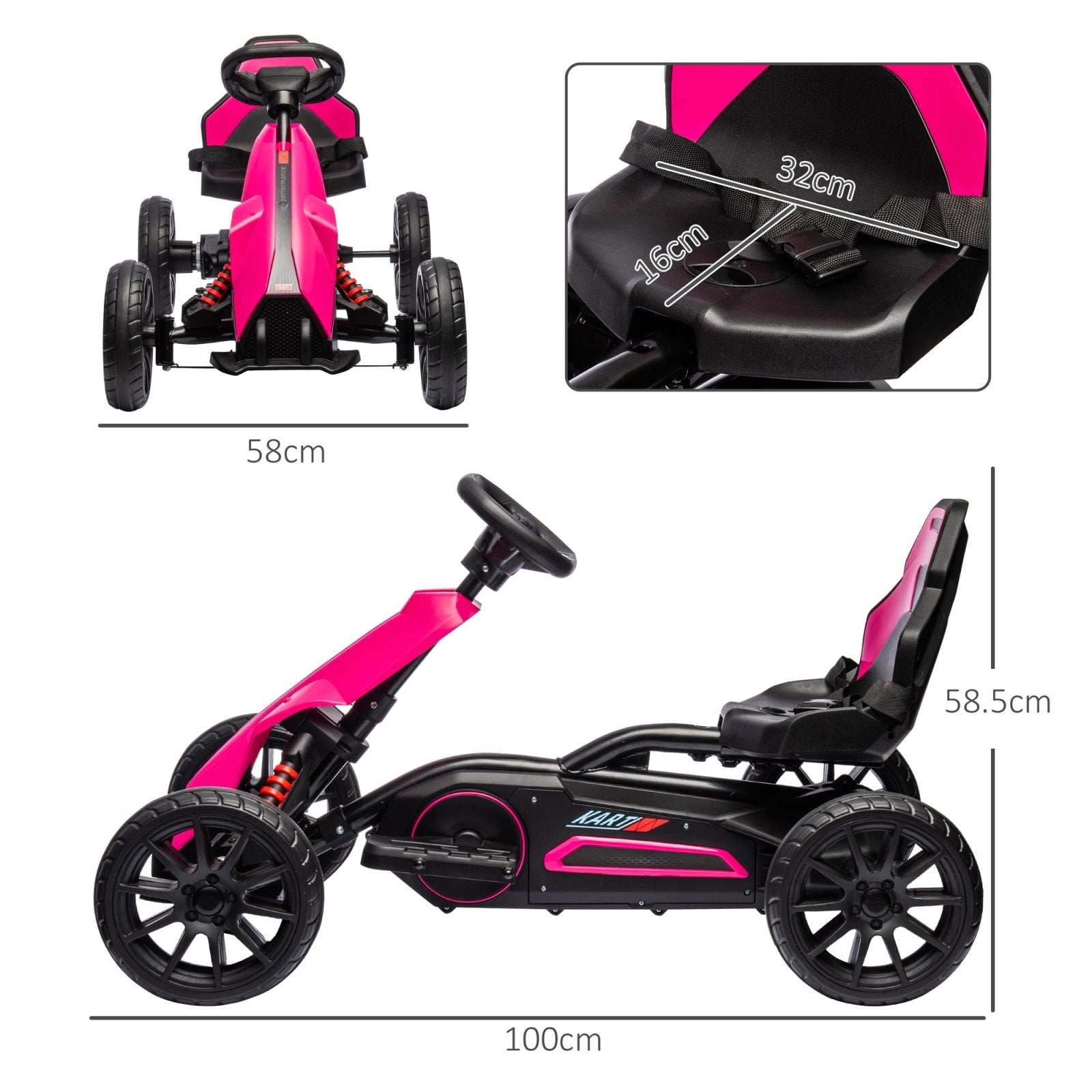 12V Electric Go Kart for Kids, Ride-On Racing Go Kart w/ Forward Reversing, Rechargeable Battery, 2 Speeds, for Kids Aged 3-8, Pink-2