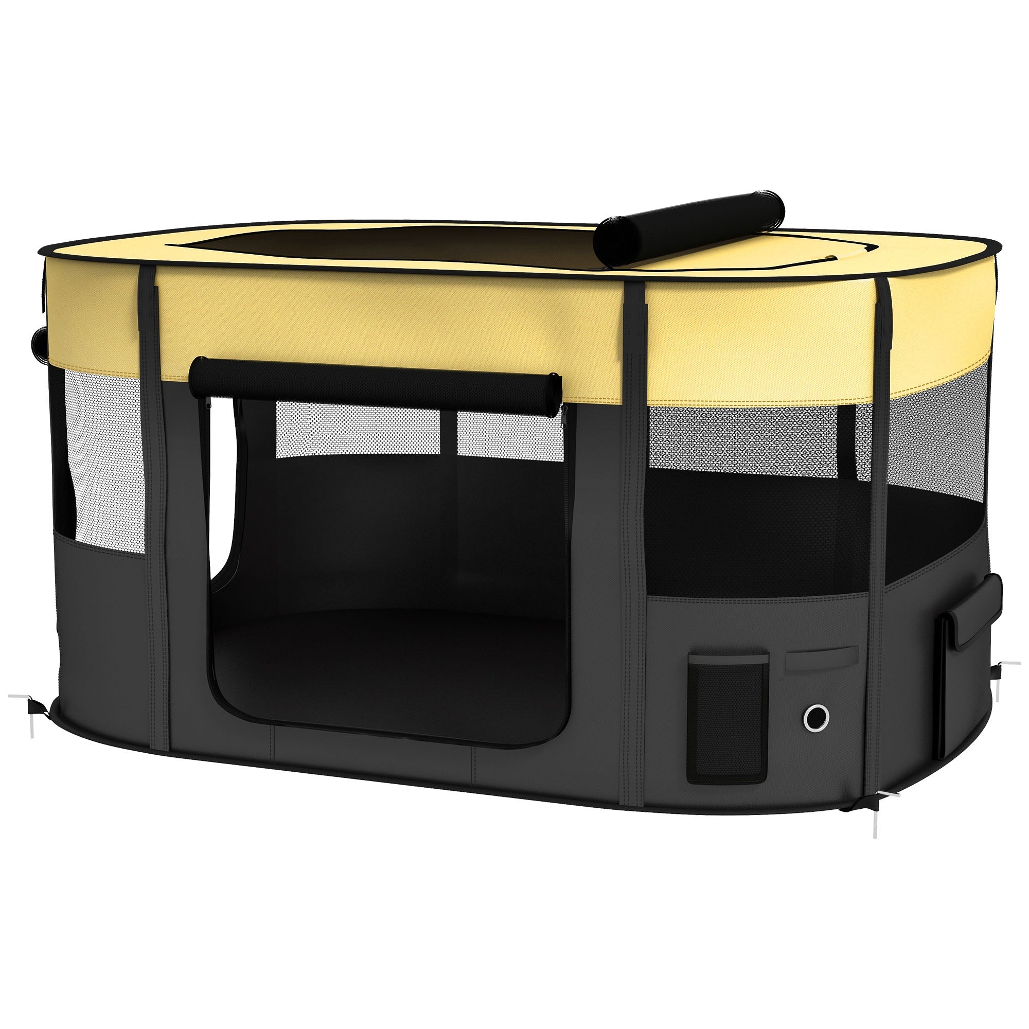 Foldable Dog Pen with Storage Bag for Indoor/Outdoor Use, Portable Pet playpen, with Ground Stakes - Yellow-0