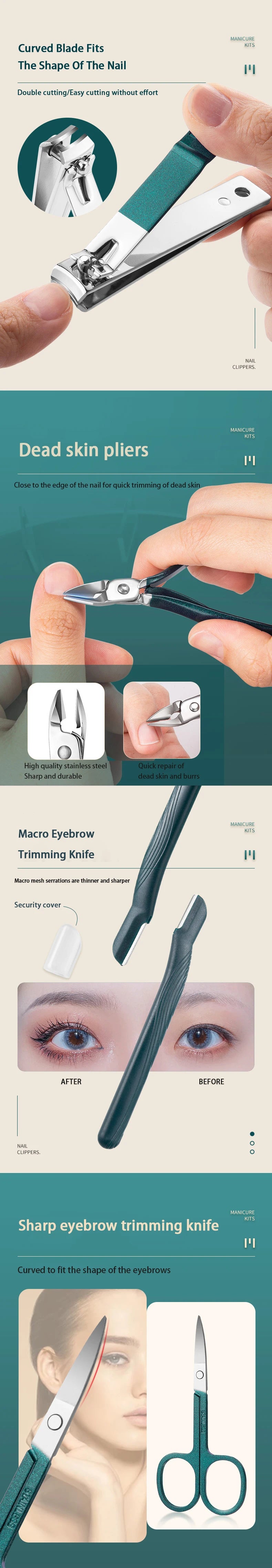 Ouriner 6-18Pcs Portable Manicure Sets Pedicure Kits Bright Black Nail Clipper Set Personal Care Tools Eyebrow Scissors