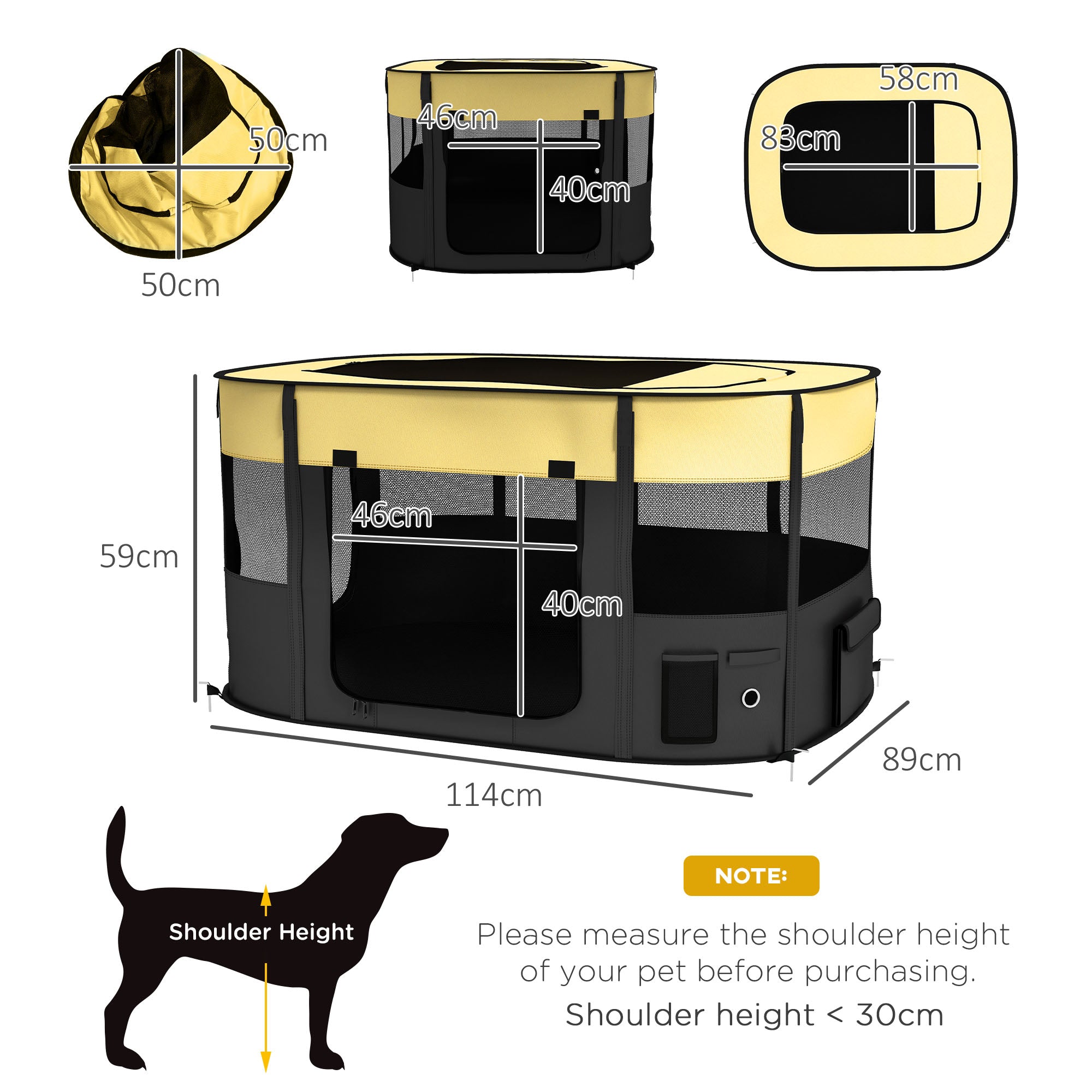 Foldable Dog Pen with Storage Bag for Indoor/Outdoor Use, Portable Pet playpen, with Ground Stakes - Yellow-2
